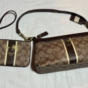 Coach Signature Brown and Cream Bag Set